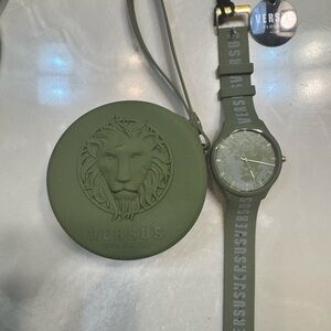 Versus Versace Olive Green Lion Silicone Watch with Case